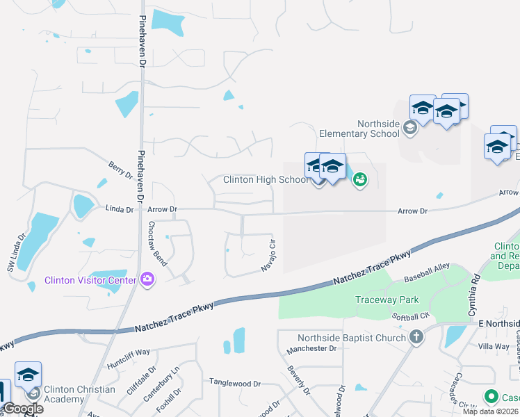 map of restaurants, bars, coffee shops, grocery stores, and more near 119 Arrow Drive in Clinton