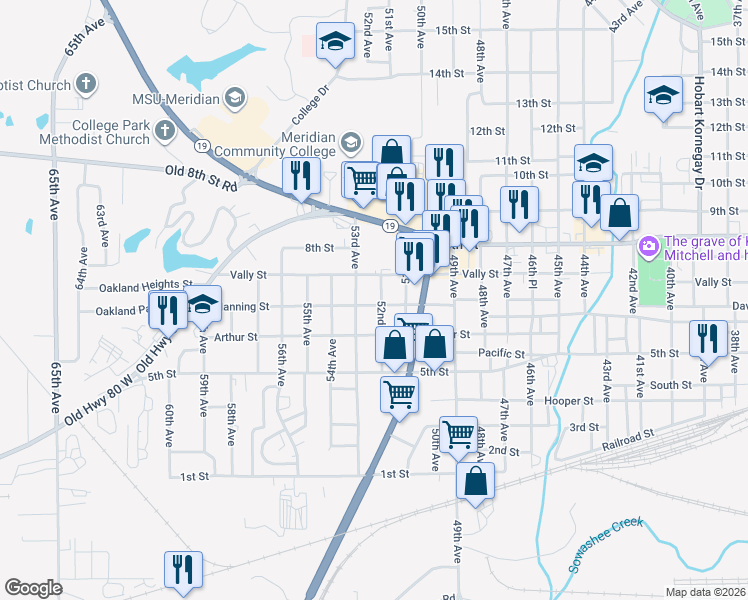 map of restaurants, bars, coffee shops, grocery stores, and more near 5200 Manning St in Meridian