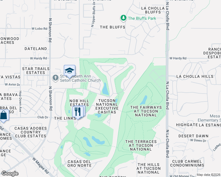 map of restaurants, bars, coffee shops, grocery stores, and more near 8597 North Arnold Palmer Drive in Tucson