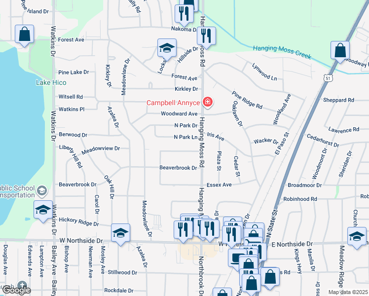 map of restaurants, bars, coffee shops, grocery stores, and more near 474 Hanging Moss Circle in Jackson