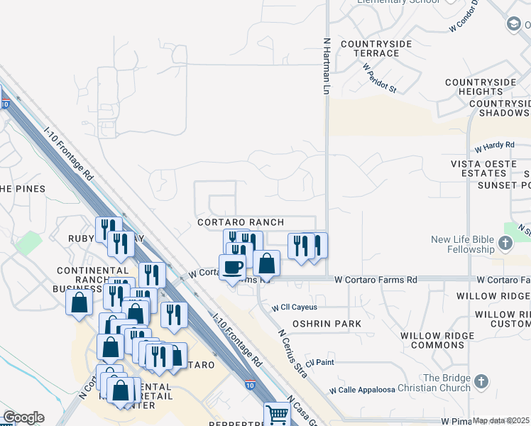 map of restaurants, bars, coffee shops, grocery stores, and more near 5578 Shady Grove Drive in Tucson
