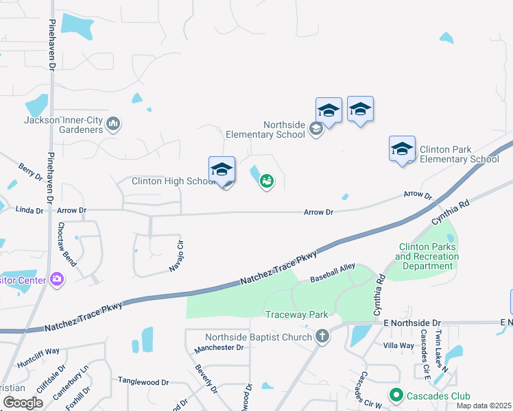 map of restaurants, bars, coffee shops, grocery stores, and more near 401 Arrow Drive in Clinton