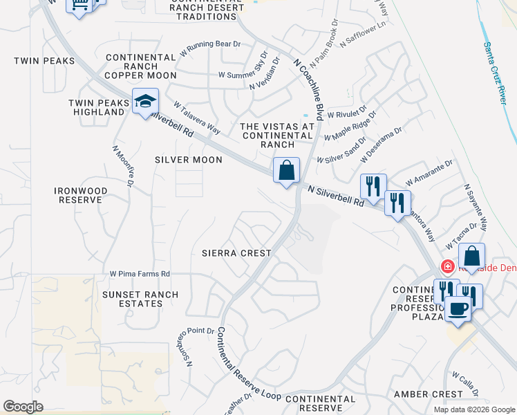 map of restaurants, bars, coffee shops, grocery stores, and more near 7544 W Sweet River Rd in Tucson
