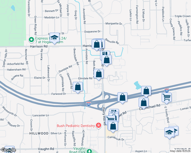 map of restaurants, bars, coffee shops, grocery stores, and more near 1161 Beth Manor Drive in Montgomery