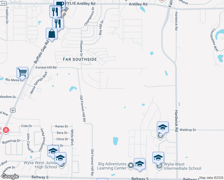 map of restaurants, bars, coffee shops, grocery stores, and more near 7341 Old Forrest Hill Road in Abilene