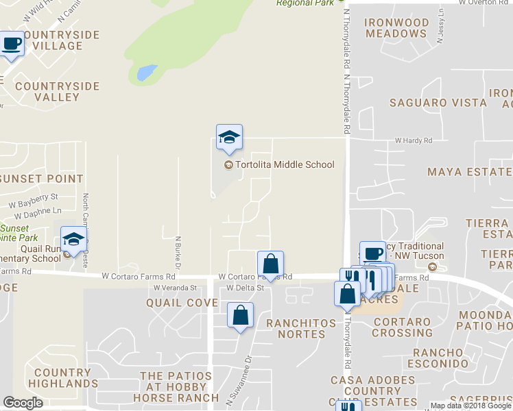 map of restaurants, bars, coffee shops, grocery stores, and more near 8591 North Holly Brook Avenue in Tucson