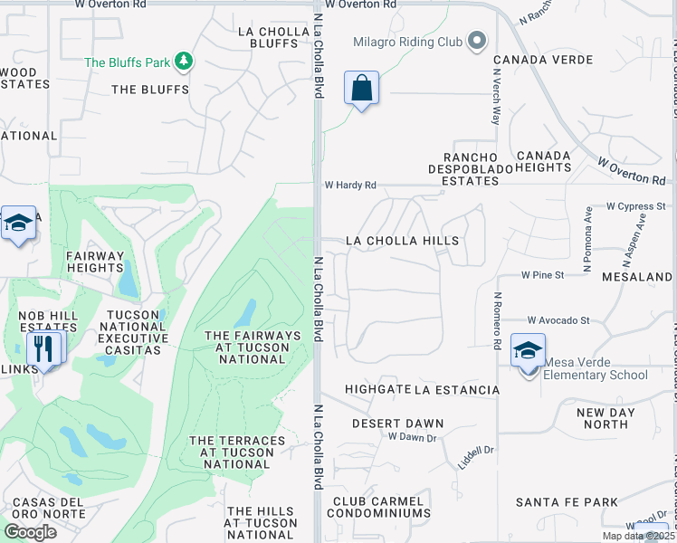 map of restaurants, bars, coffee shops, grocery stores, and more near 8589 North Candlewood Loop in Tucson
