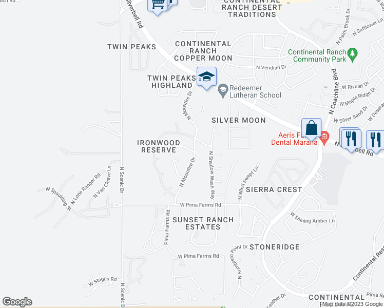 map of restaurants, bars, coffee shops, grocery stores, and more near 8646 North Crosswater Loop in Tucson