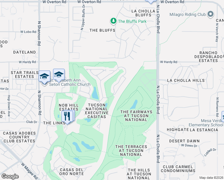map of restaurants, bars, coffee shops, grocery stores, and more near 8589 North Johnny Miller Drive in Tucson