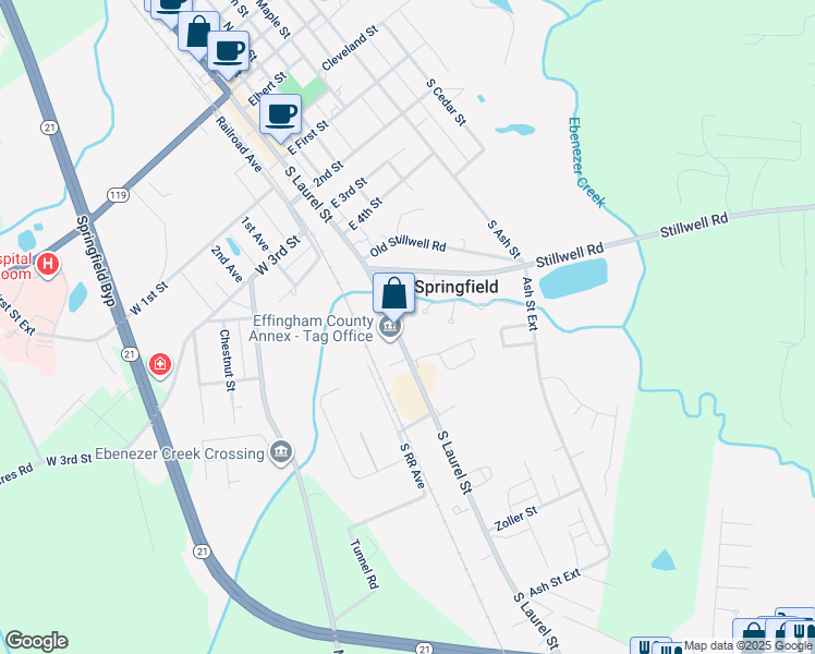 map of restaurants, bars, coffee shops, grocery stores, and more near 715 South Laurel Street in Springfield