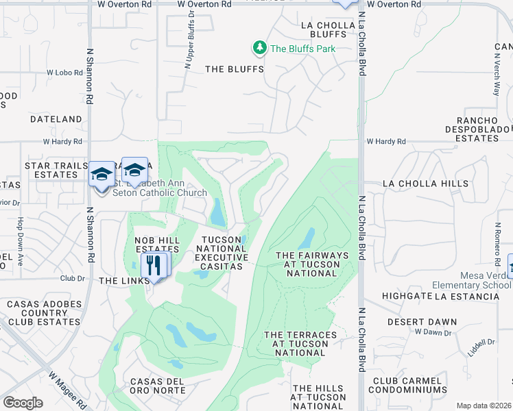 map of restaurants, bars, coffee shops, grocery stores, and more near 8601 North Johnny Miller Drive in Tucson