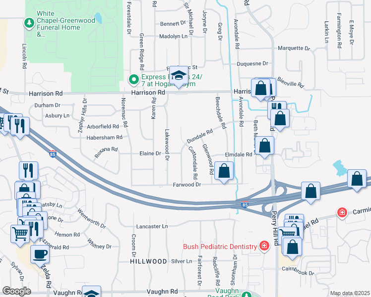 map of restaurants, bars, coffee shops, grocery stores, and more near 1212 Cottondale Road in Montgomery