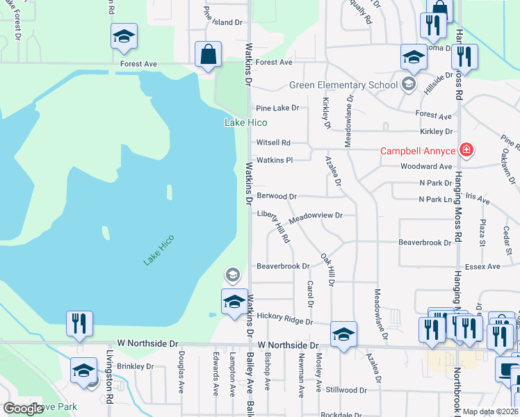 map of restaurants, bars, coffee shops, grocery stores, and more near 4431 Liberty Hill Road in Jackson