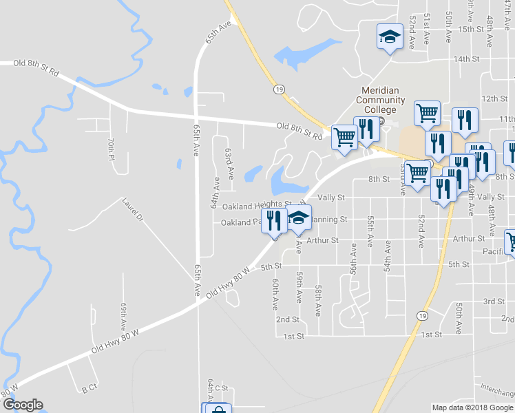 map of restaurants, bars, coffee shops, grocery stores, and more near 6201 Oakland Heights Street in Meridian