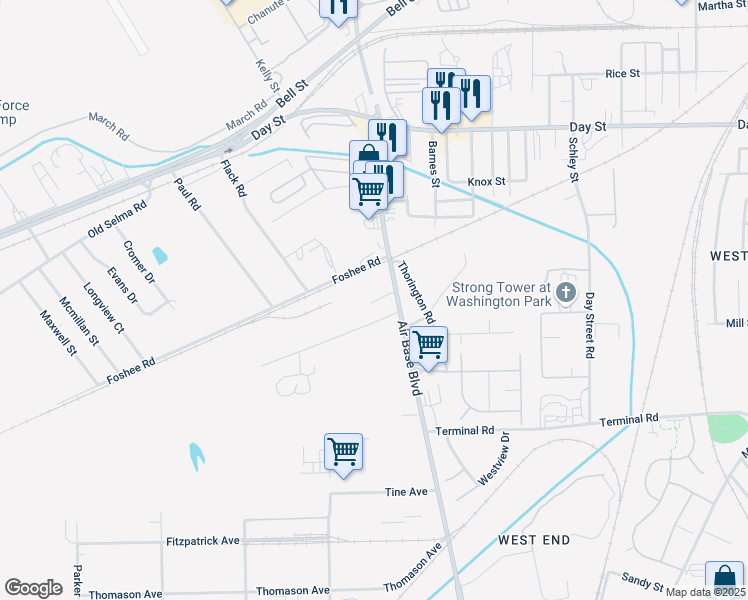 map of restaurants, bars, coffee shops, grocery stores, and more near 520 Air Base Boulevard in Montgomery