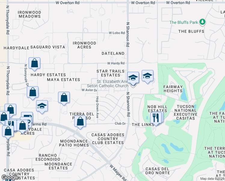map of restaurants, bars, coffee shops, grocery stores, and more near 8625 West Katapa Trail in Tucson