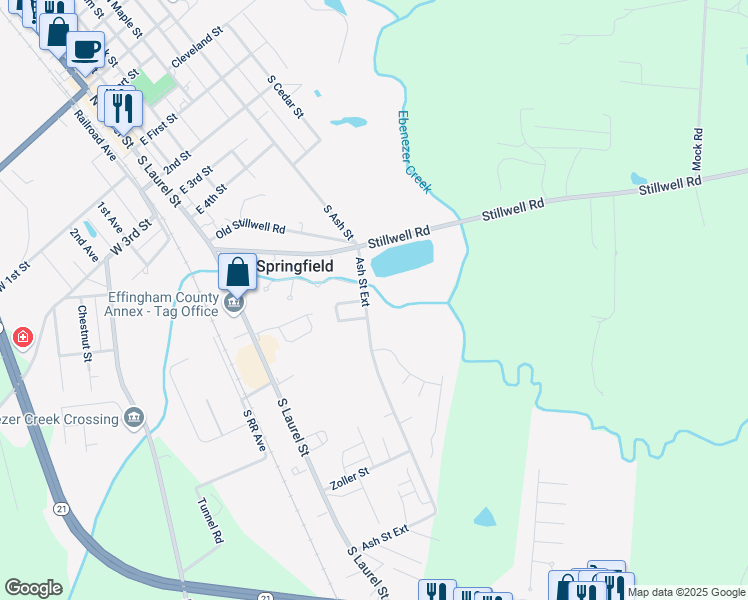 map of restaurants, bars, coffee shops, grocery stores, and more near 800 Ash Street Extension in Springfield