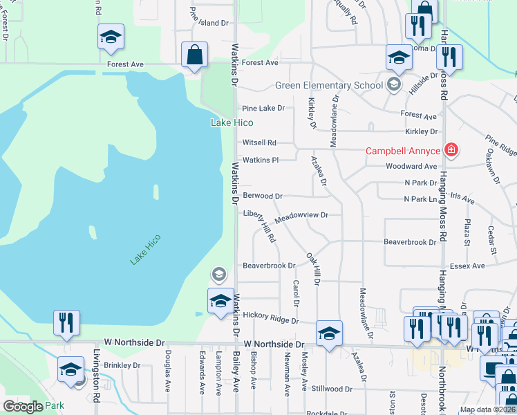 map of restaurants, bars, coffee shops, grocery stores, and more near 4431 Liberty Hill Road in Jackson