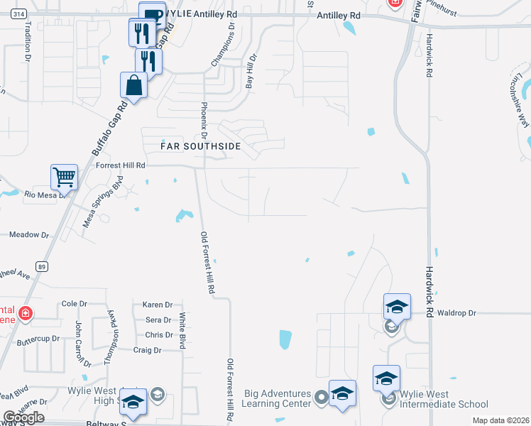 map of restaurants, bars, coffee shops, grocery stores, and more near 7341 Old Forrest Hill Road in Abilene