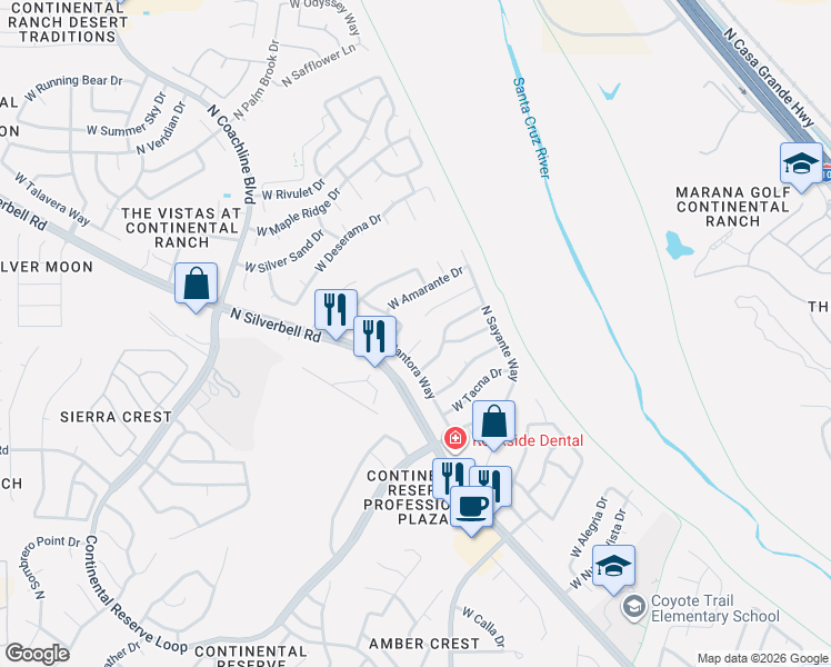 map of restaurants, bars, coffee shops, grocery stores, and more near 7048 West Kamelik Place in Tucson