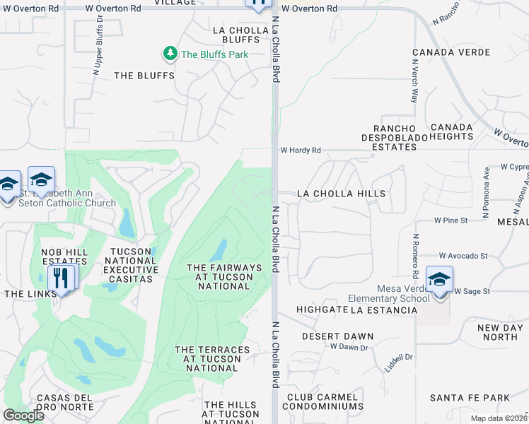 map of restaurants, bars, coffee shops, grocery stores, and more near 8600 N Genoa Ct in Tucson
