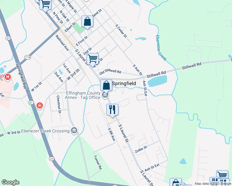 map of restaurants, bars, coffee shops, grocery stores, and more near 715 South Laurel Street in Springfield