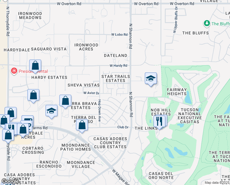 map of restaurants, bars, coffee shops, grocery stores, and more near 8629 West Katapa Trail in Tucson