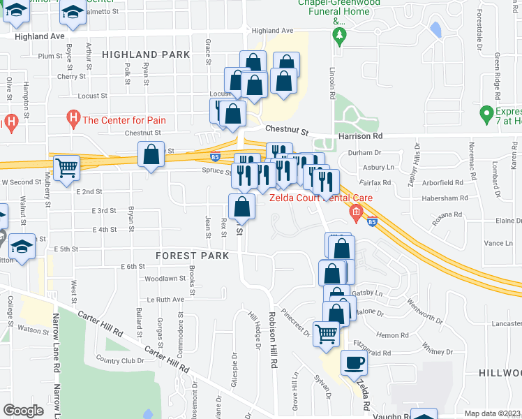 map of restaurants, bars, coffee shops, grocery stores, and more near 2668 East 3rd Street in Montgomery