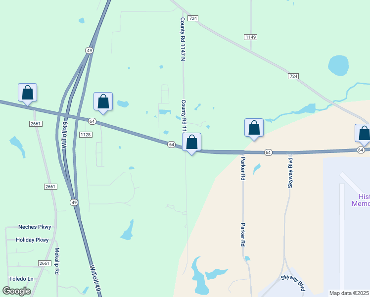 map of restaurants, bars, coffee shops, grocery stores, and more near 101 Eikner Road in Tyler