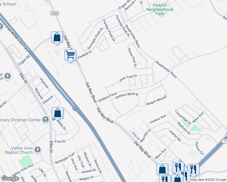 map of restaurants, bars, coffee shops, grocery stores, and more near 1905 Settlers Bend North in Las Cruces