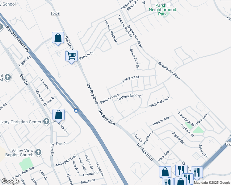 map of restaurants, bars, coffee shops, grocery stores, and more near 1905 Settlers Bend North in Las Cruces