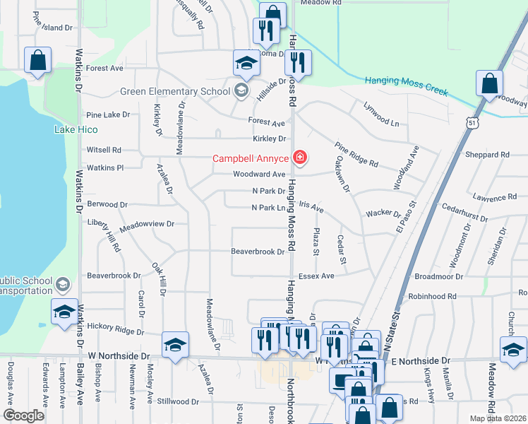 map of restaurants, bars, coffee shops, grocery stores, and more near 474 Hanging Moss Circle in Jackson