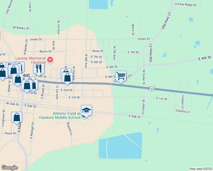 map of restaurants, bars, coffee shops, grocery stores, and more near 1115 East 3rd Street in Forest