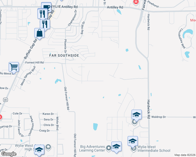 map of restaurants, bars, coffee shops, grocery stores, and more near 19 Mission Hills in Abilene