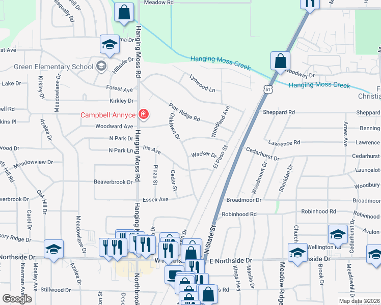 map of restaurants, bars, coffee shops, grocery stores, and more near 159 Woodsia Lane in Jackson
