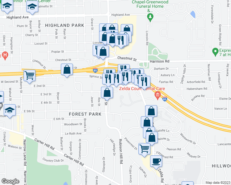 map of restaurants, bars, coffee shops, grocery stores, and more near 2672 East 3rd Street in Montgomery