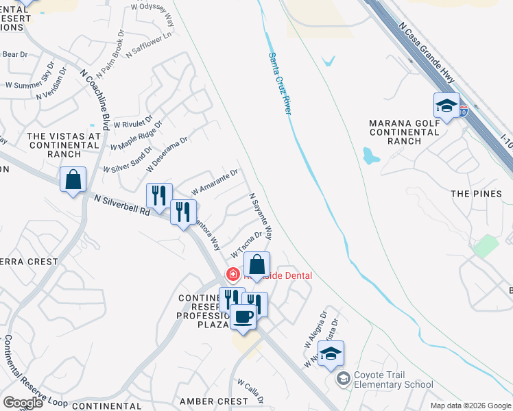map of restaurants, bars, coffee shops, grocery stores, and more near 4195 West Red Rock Drive in Tucson