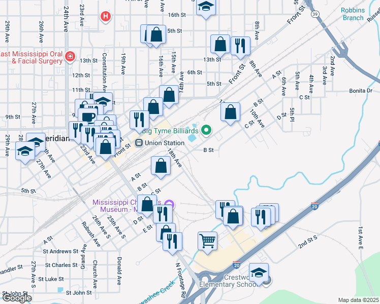 map of restaurants, bars, coffee shops, grocery stores, and more near in Meridian