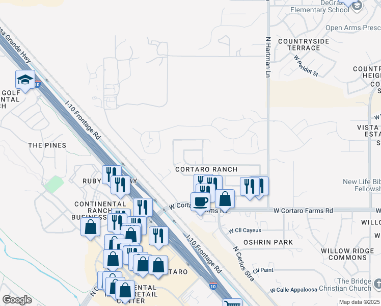 map of restaurants, bars, coffee shops, grocery stores, and more near 5709 West Hayfield Street in Tucson