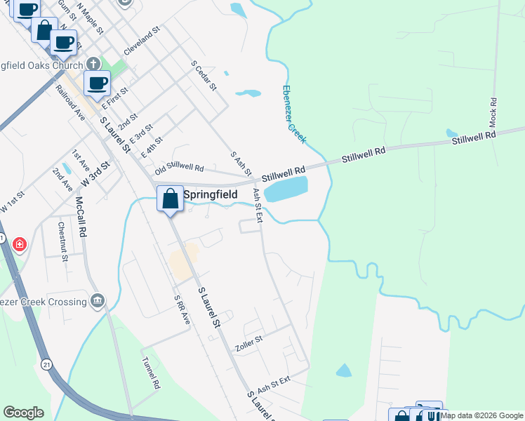 map of restaurants, bars, coffee shops, grocery stores, and more near 706 Ash Street Extension in Springfield