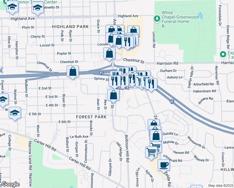 map of restaurants, bars, coffee shops, grocery stores, and more near 2610 Zelda Road in Montgomery