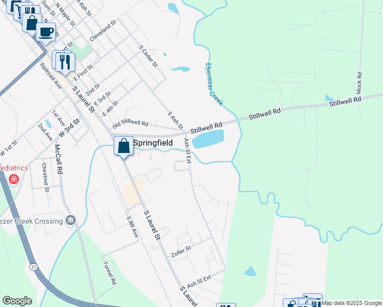 map of restaurants, bars, coffee shops, grocery stores, and more near 706 Ash Street Extension in Springfield