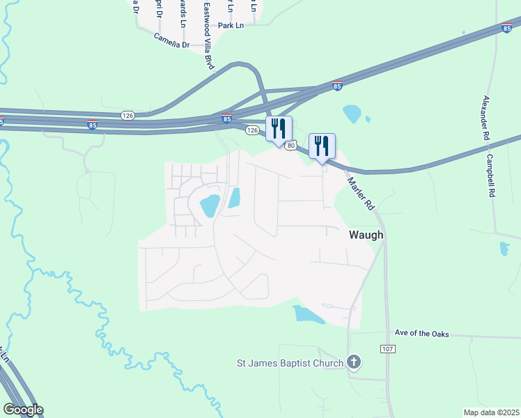 map of restaurants, bars, coffee shops, grocery stores, and more near 221 Elm Drive in Montgomery