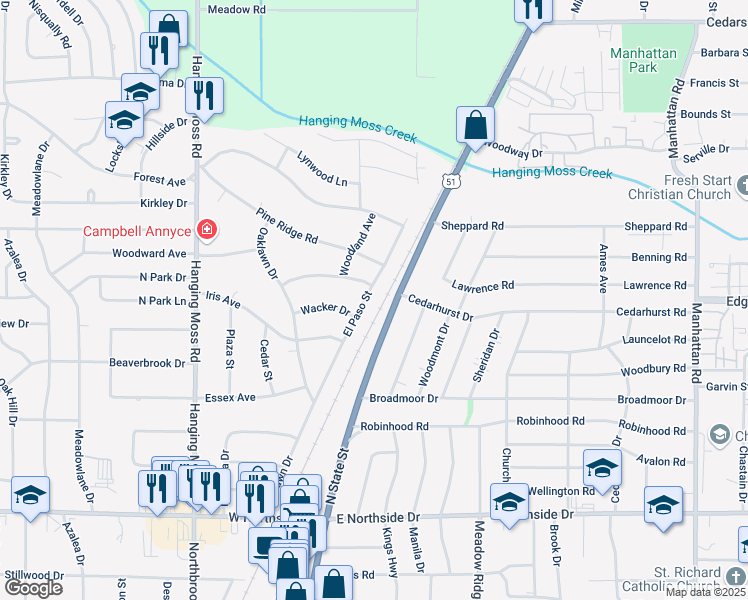 map of restaurants, bars, coffee shops, grocery stores, and more near 4245 El Paso Street in Jackson