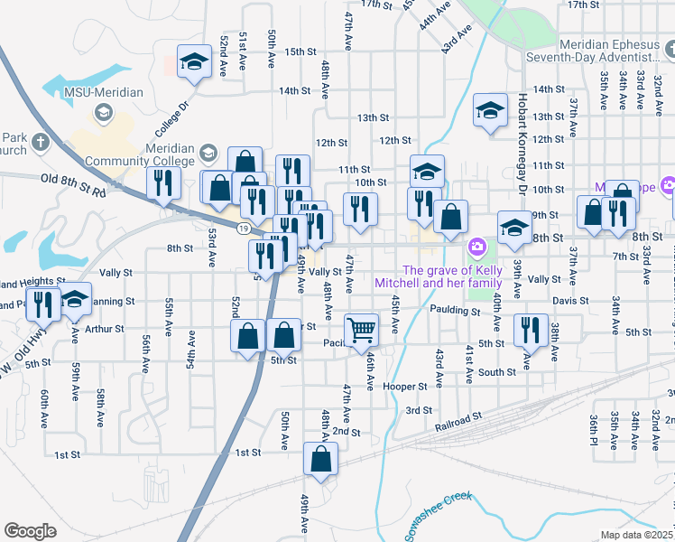 map of restaurants, bars, coffee shops, grocery stores, and more near 4798 Vally Street in Meridian