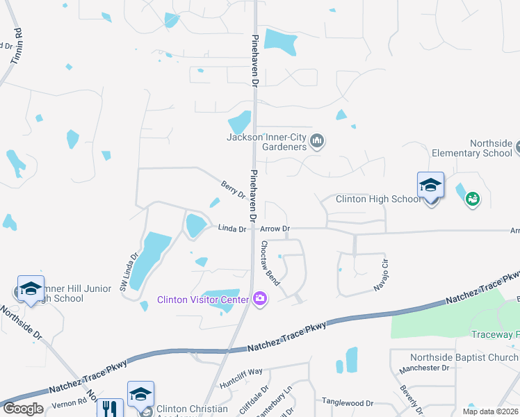 map of restaurants, bars, coffee shops, grocery stores, and more near 1396-1398 Pinehaven Drive in Clinton