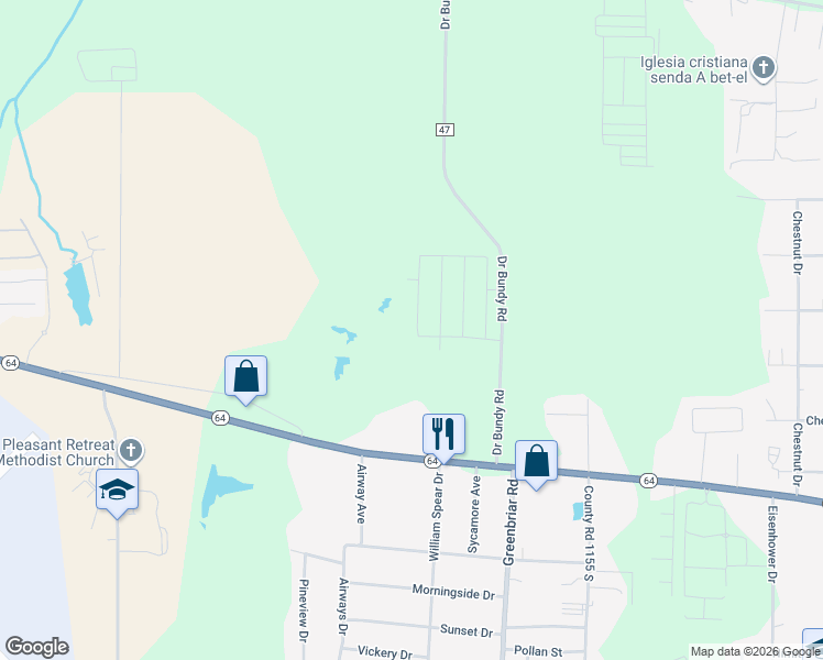 map of restaurants, bars, coffee shops, grocery stores, and more near Doctor Bundy Road in Tyler