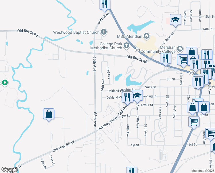 map of restaurants, bars, coffee shops, grocery stores, and more near 712 64th Avenue in Meridian