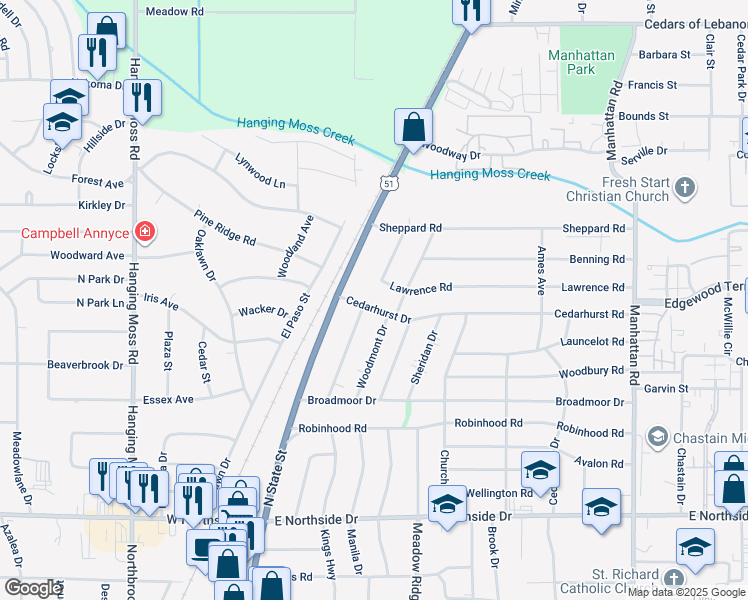 map of restaurants, bars, coffee shops, grocery stores, and more near 216 Cedarhurst Drive in Jackson