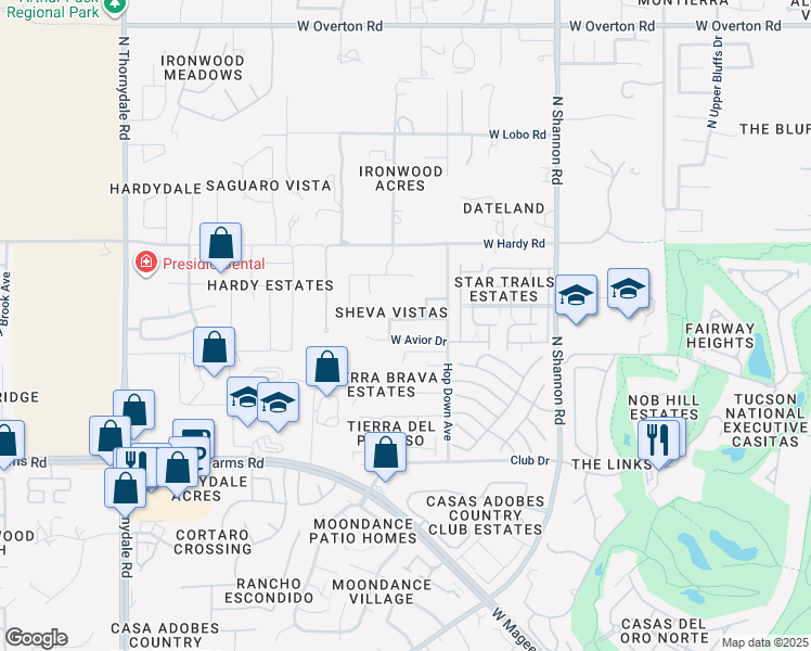 map of restaurants, bars, coffee shops, grocery stores, and more near 3223 West Orbison Street in Tucson